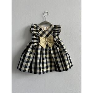 Bonnie Baby Gold And Black Plaid Dress With Bow Size 12 M